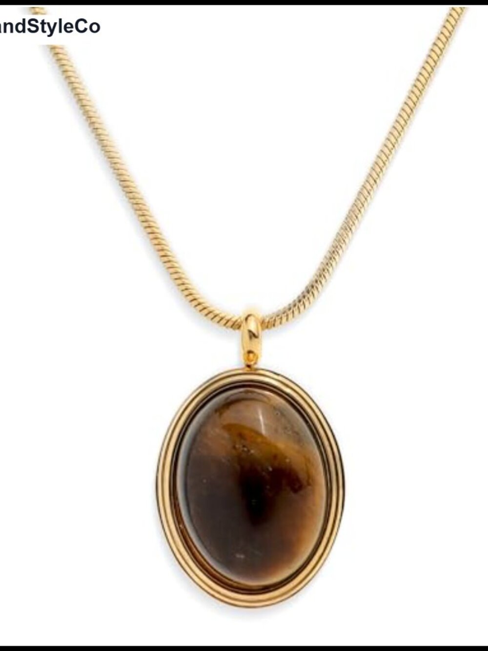 Tiger Eye Stone Pendant Necklace Women Dainty Oval Antique Gold Statement